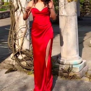 Red silk corset gown